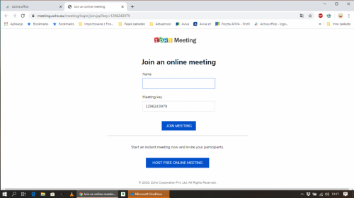 wpisz swoje imię w polu "name" i kliknij "join meeting"